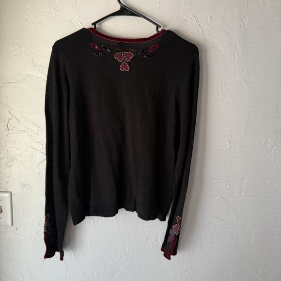 J Jill Sweater Y2k Whimsigoth Medium Petite Floral Embroidered Button‎ Cardigan - Picture 8 of 9